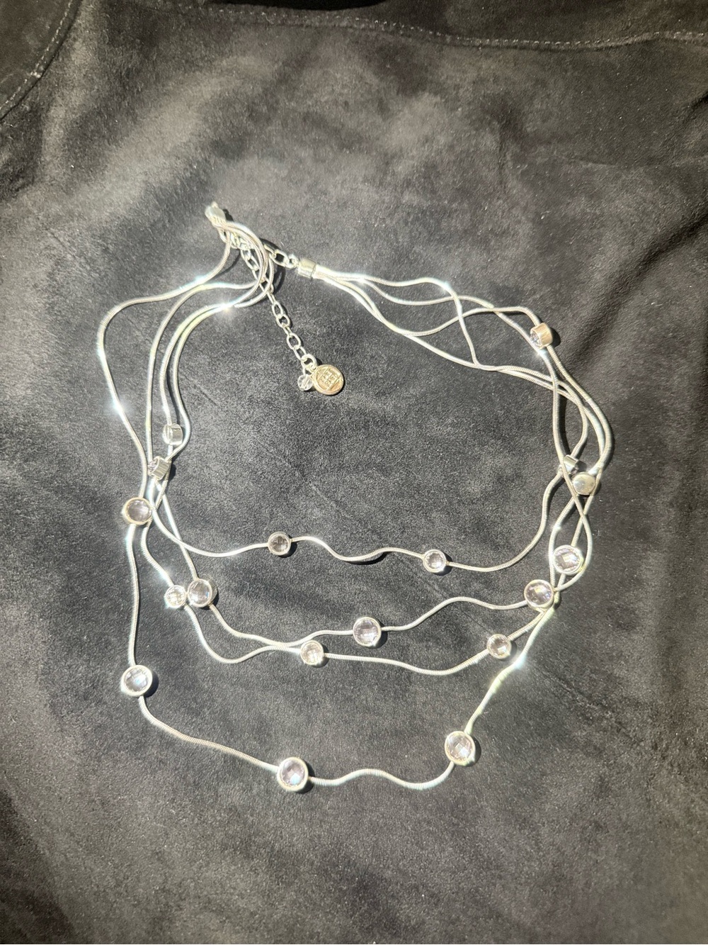 Dana Buchman Layered Silver-Tone Necklace with Clear Crystal Stations